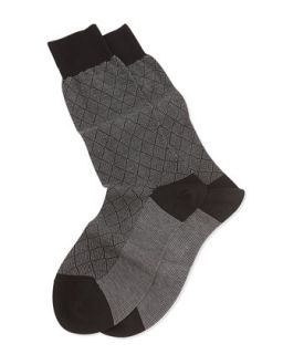 Mens Mid Calf Diamond Birdseye Socks, Black   Pantherella   Blk