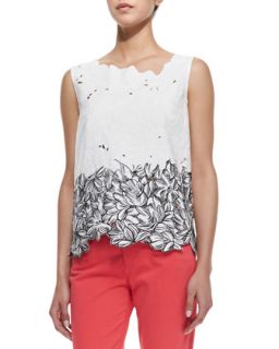 Womens Roony Sleeveless Outlined Lace Top, Black/White   Elie Tahari  