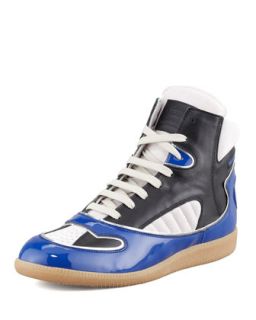 Mens Patent Leather Trimmed High Top Sneaker, Multi   Maison Martin Margiela  