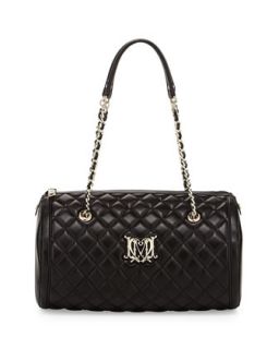 Quilted Faux Leather Barrel Bag, Black   Love Moschino