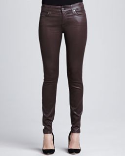 Womens High Shine Gummy Skinny Jeans   7 For All Mankind   Chocolate (28)