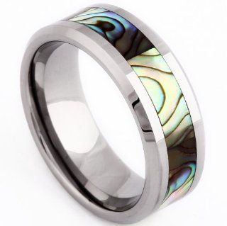 8mm Tungsten Carbide Rings Abalone Shell Inlay Anniversary Wedding Bands Comfort Fit (10.5) Jimmy Jewelry