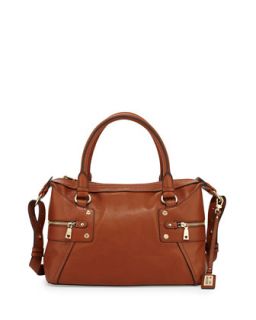 Zip Detailed Leather Tote Bag, Natural   Love Moschino