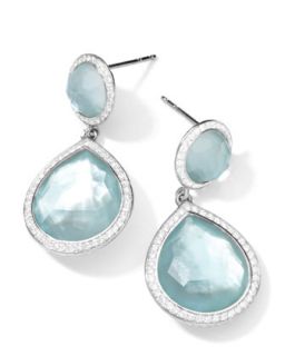 Silver Stella 2 Stone Blue Topaz & Diamond Teardrop Earrings   Ippolita  