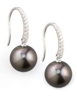 Gray South Sea Pearl & Diamond Drop Earrings, 0.16ct   Eli Jewels   Gray (16ct ,