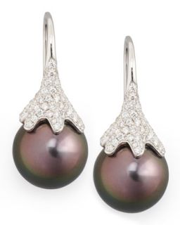 Gray South Sea Pearl & Diamond Drop Earrings, 0.56ct   Eli Jewels   Gray (56ct ,