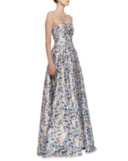 Womens Dreema Strapless Printed Floral Gown   Alice + Olivia   Blue multi (6)