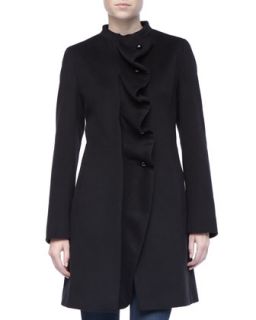 Womens Ruffled Front Wool Coat   Cinzia Rocca   Black (10)
