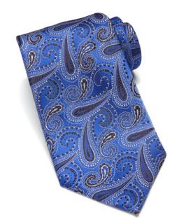 Mens Woven Paisley Silk Tie, Blue   Brioni   Blue