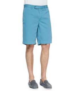 Mens Cotton Linen Blend Shorts, Teal   Turquoise (32)