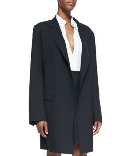 Womens Long Gabardine Coat, Black   Donna Karan   Black (4)