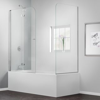 Dreamline Aquafold 30 In. D X 56   60 In. W X 58 In. H Frameless Hinged Tub Door, Clear Glass
