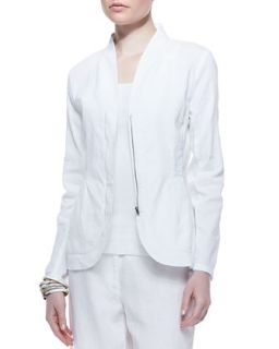 Womens Ramie Shawl Collar Peplum Jacket, Petite   Eileen Fisher   White (PM