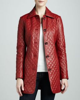 Womens Quilted Leather Jacket   Red (SMALL/4 6)