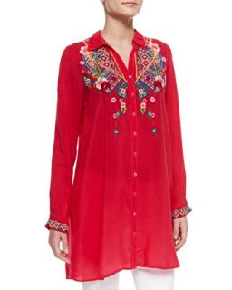 Myra Embroidered Button Front Blouse, Womens   Johnny Was Collection  