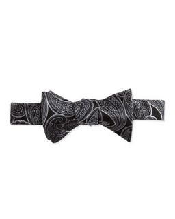 Mens Paisley Silk Bow Tie, Black/Silver   Silver