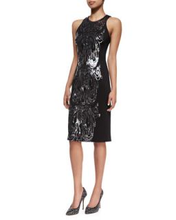 Womens Sequined Panel Cocktail Dress   David Meister   Black/Silver (8)