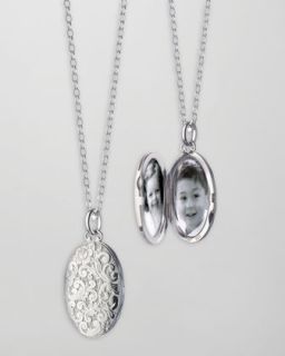 Oval Floral Carved Locket Necklace   Monica Rich Kosann   Silver