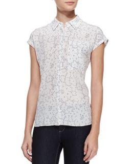 Womens Cap Sleeve Lace Print Top   Rebecca Taylor   White/Dove (10)