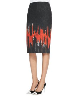 Womens Modern Slim Skirt with Flame Print   Lafayette 148 New York   Black