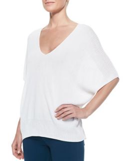 Womens Batwing Sleeve Double V Popover Sweater, Optic White   Vince   Optic