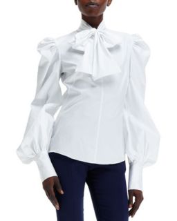 Womens Tie Neck Puffy Sleeve Shirt   Alexander McQueen   White (40/6)