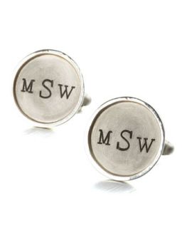 Mens Monogramed Round Cuff Links, 1 Line, Silver   Heather Moore   Silver