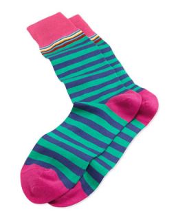 Mens Multi Top Stripe Socks, Green   Paul Smith   Green