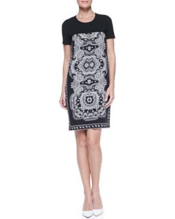 Womens Short Sleeve Paisley Print Dress   DKNY   Black/White (PETITE)