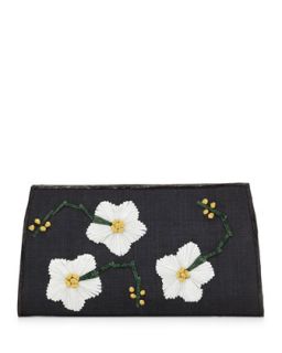 Snap Top Floral Clutch Bag, Black   Nancy Gonzalez