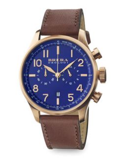 Mens Classico Chronograph Watch, Rose Gold   Brera   Blue/Gold