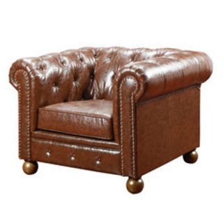 Mocha Tufted Leather Chair With Nailheads