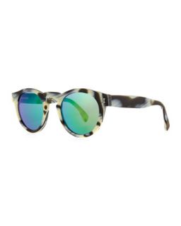 Leonard Round Horn Pattern Sunglasses with Mirror Lens   Illesteva   Green