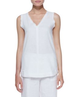 Womens Silicon Washed Linen Tank Top   White (MEDIUM (8/10))