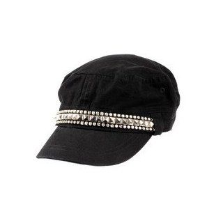 Women's Military Studded Rhinestone Cadet Cap Hat 601HT (Black) Fashion Hats