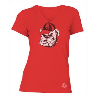 SOFFE Womens Georgia Bulldogs No Sweat V Neck Short Sleeve T Shirt   Size