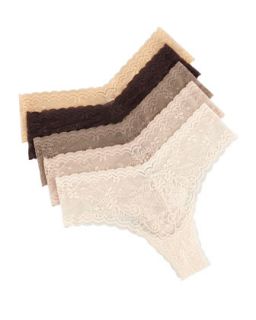 Womens Five Pack Low Rise Lace Thong Set, Perfect Nudes   Cosabella   Pnncc