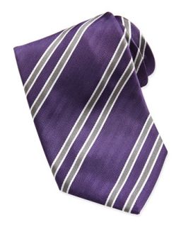 Mens Herringbone Striped Silk Tie, Purple   Brioni   Purple