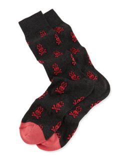 Mens Bunny Print Knit Socks, Charcoal   Psycho Bunny   Charcoal