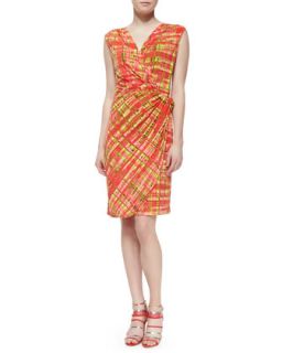 Womens Habi Plaid Faux Wrap Dress   Natori   Coral (X LARGE)