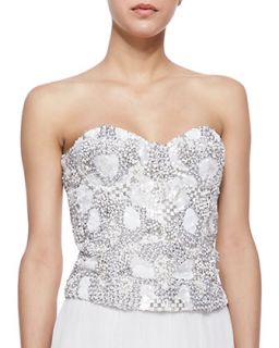 Womens Ivy Beaded Sweetheart Bustier   Alice + Olivia   White/Silver (2)