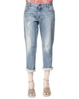 Womens Tomboy Ripped Ankle Jeans, Pale Blue   Stella McCartney   Vintage pale