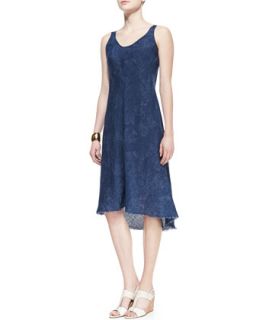 Womens Sleeveless Printed Linen Bias Dress   Eileen Fisher   Denim (XS (2/4))