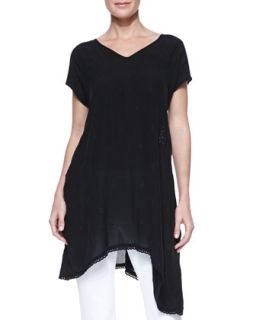 Womens Asymmetric Georgette V Neck Tunic, Black   Johnny Was Collection  