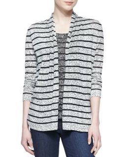 Womens Printed Cashmere Blend Sheer Open Cardigan   White/Blac (XL)