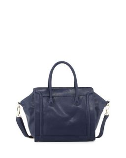 Seamed Square Faux Leather Tote Bag, Navy