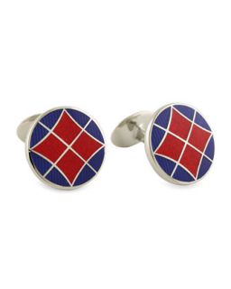 Mens Round Red & Blue Cuff Links   David Donahue   Red