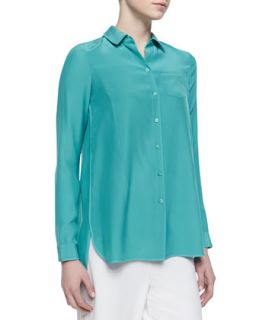Womens Long Sleeve Blouse, Turquoise   Lafayette 148 New York   Turquoise (18)