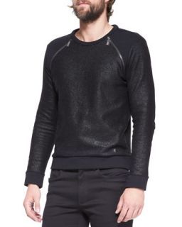 Mens Zipper Detail Metallic Pullover, Black   Versace Collection   Black