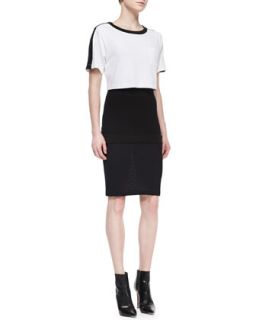 Womens Short Sleeve Colorblock Pop Top Dress, Black/White   DKNY   Black/White